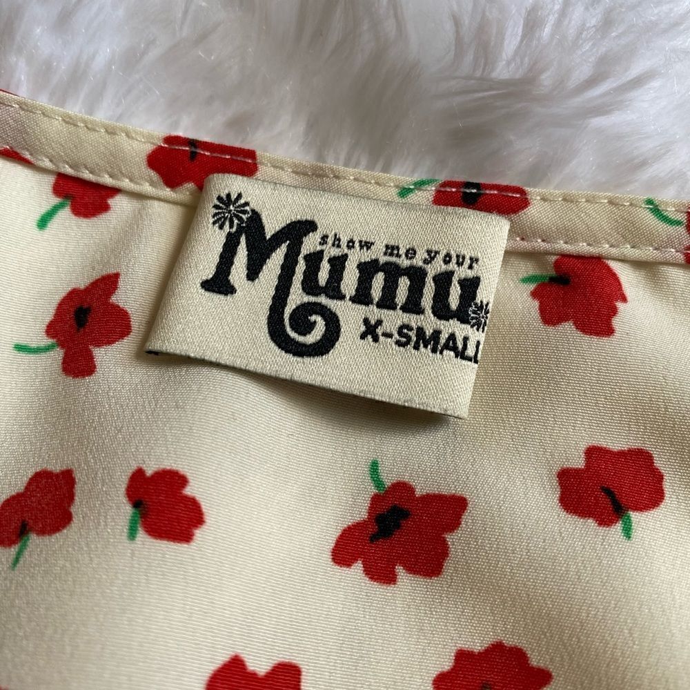 Show Me Your Mumu Floral Top Deep Plunge Front Cream Red Elastic Bottom Size XS - Picture 9 of 10